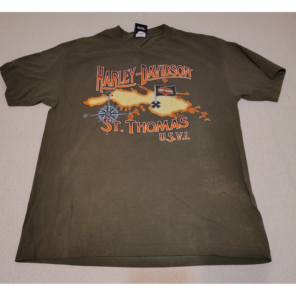 Harley Davidson St Thomas USVI Map Graphic‎ T Shirt Men's Large Green HH